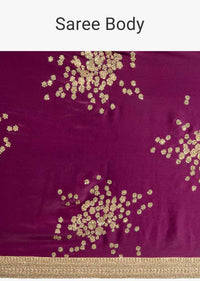 Mulberry purple satin saree with but and heavy embroidered border only on kalki