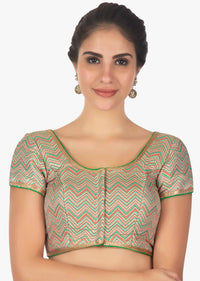 Multi color brocade blouse designed in zig zag lines only on Kalki