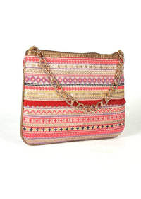 Multi Color Clutch In Silk With Tribal Embroidery Work In Stripe Pattern Online - Kalki Fashion