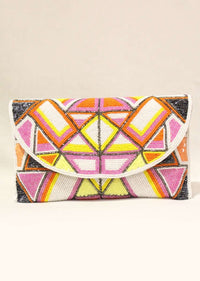 Multi Color Envelope Clutch With Hand Embroidered Cut Dana Work In Geometric Motifs Online - Kalki Fashion