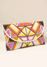 Multi Color Envelope Clutch With Hand Embroidered Cut Dana Work In Geometric Motifs Online - Kalki Fashion