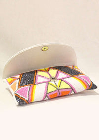 Multi Color Envelope Clutch With Hand Embroidered Cut Dana Work In Geometric Motifs Online - Kalki Fashion