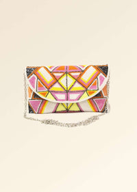 Multi Color Envelope Clutch With Hand Embroidered Cut Dana Work In Geometric Motifs Online - Kalki Fashion