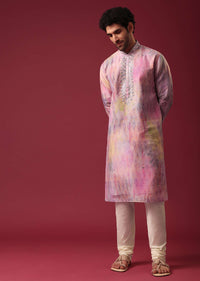Multi Color Kurta Set In Silk with Mirror Work