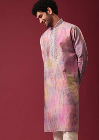 Multi Color Kurta Set In Silk with Mirror Work