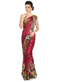 Multi color saree embellished in kundan embroidery only on Kalki