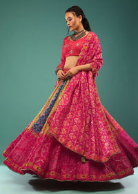 Multi-Colored Lehenga In Patola And Bandhani Print. Choli, Dupatta In Sequins,Cut Dana Embroidery