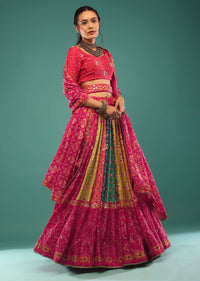 Multi-Colored Lehenga In Patola And Bandhani Print. Choli, Dupatta In Sequins,Cut Dana Embroidery