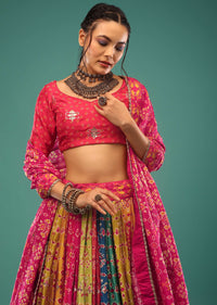 Multi-Colored Lehenga In Patola And Bandhani Print. Choli, Dupatta In Sequins,Cut Dana Embroidery