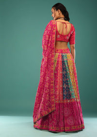 Multi-Colored Lehenga In Patola And Bandhani Print. Choli, Dupatta In Sequins,Cut Dana Embroidery