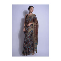 Multi Colored Saree In Silk Adorned With Ikkat Print Online - Kalki Fashion