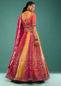 Multi-Colored Brocade Lehenga In Jaipuri Print, Paired With The Choli And Dupatta In Sequins Embroidery