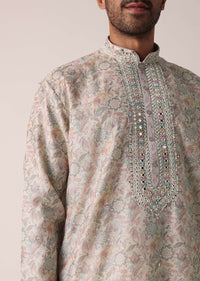 Multi-colored Festive Floral Kurta Set For Men