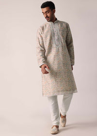 Multi-colored Festive Floral Kurta Set For Men