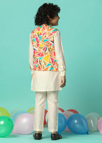 Multi-Colored Festive Jacket Kurta Set For Boys