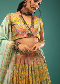 Multi-colored Jaipuri print lehenga in gotta Patti embroidery paired with the duoatta in gotta patti,sequins embroidery