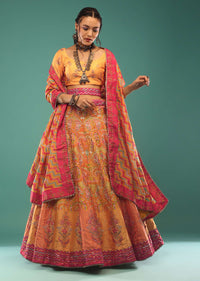 Multi-Colored Lehenga In Jaipuri And Floral Tie Dye Print, Paired With The Choli And Dupatta In Sequins And Cut Dana Embroidery.