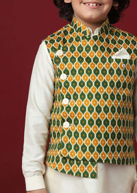 Multi-Colored Silk Jacket Kurta Set for Boys