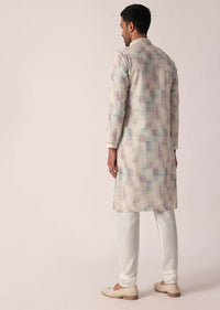 Multi Colored Mens Kurta Set In Silk