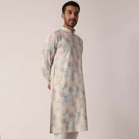 Multi Colored Mens Kurta Set In Silk