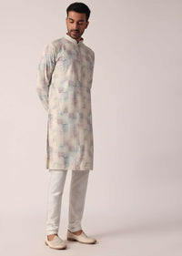 Multi Colored Mens Kurta Set In Silk