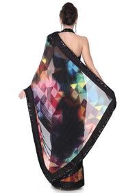 Multi color geometric printed saree with sequin border only on Kalki