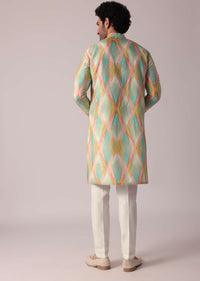 Multi-Coloured Festive Silk Kurta Set For Men