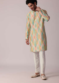 Multi-Coloured Festive Silk Kurta Set For Men