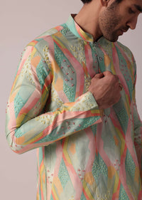 Multi-Coloured Festive Silk Kurta Set For Men