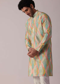 Multi-Coloured Festive Silk Kurta Set For Men