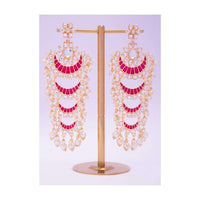 Multi layer chandbali earring with fuchsia pink semi precious stone only on kalki