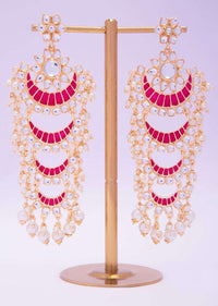 Multi layer chandbali earring with fuchsia pink semi precious stone only on kalki