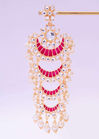 Multi layer chandbali earring with fuchsia pink semi precious stone only on kalki