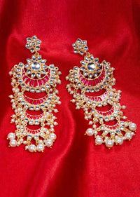 Multi layer chandbali earring with fuchsia pink semi precious stone only on kalki