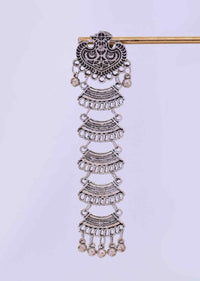 Multi layer long oxidized earring with moti drops only on Kalki