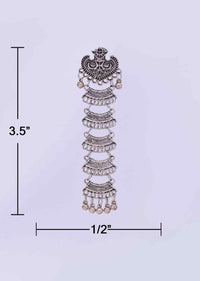 Multi layer long oxidized earring with moti drops only on Kalki