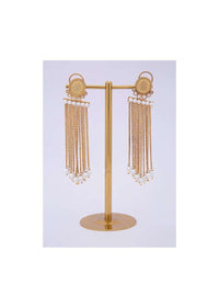 Multi layer sleek chain tassel earring adorn with pearls only on kalki