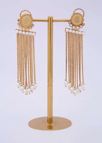 Multi layer sleek chain tassel earring adorn with pearls only on kalki