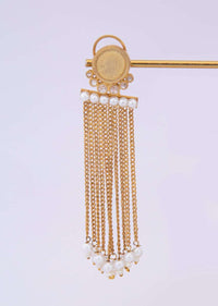 Multi layer sleek chain tassel earring adorn with pearls only on kalki