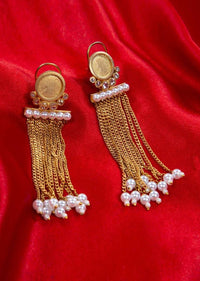 Multi layer sleek chain tassel earring adorn with pearls only on kalki