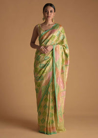 Multi Shades Of Green Toned khaddi Georgette Saree Adorn With  With Weaved Jaal Embroidery Online - Kalki Fashion