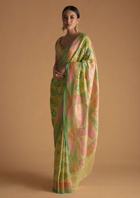 Multi Shades Of Green Toned khaddi Georgette Saree Adorn With  With Weaved Jaal Embroidery Online - Kalki Fashion