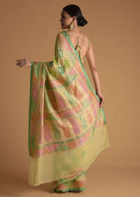 Multi Shades Of Green Toned khaddi Georgette Saree Adorn With  With Weaved Jaal Embroidery Online - Kalki Fashion