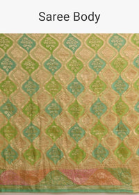 Multi Shades Of Green Toned khaddi Georgette Saree Adorn With  With Weaved Jaal Embroidery Online - Kalki Fashion