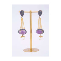 Multi String Long Tasseled Earring With Pearls And Amethyst Stone Online - Kalki Fashion