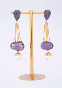 Multi String Long Tasseled Earring With Pearls And Amethyst Stone Online - Kalki Fashion