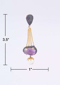 Multi String Long Tasseled Earring With Pearls And Amethyst Stone Online - Kalki Fashion