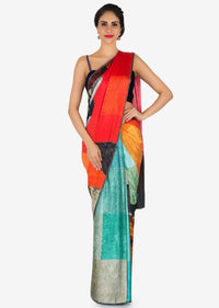 Multi color crepe saree features with abstract print only on Kalki