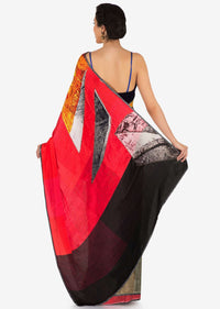 Multi color crepe saree features with abstract print only on Kalki