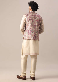 Multi Color Floral Embroidered Jacket And Kurta Set